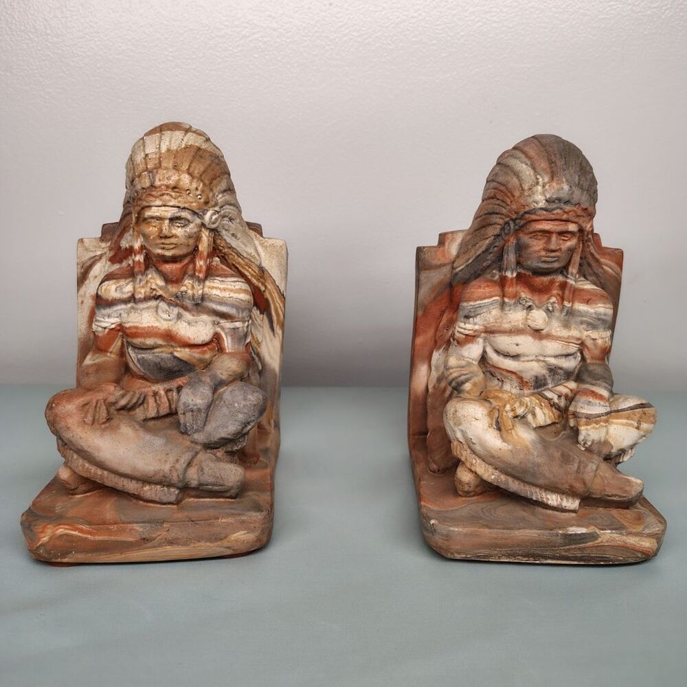 Montana Native Swirl Clay American Chief  Bookends Pair (2) Brown Beige Gray